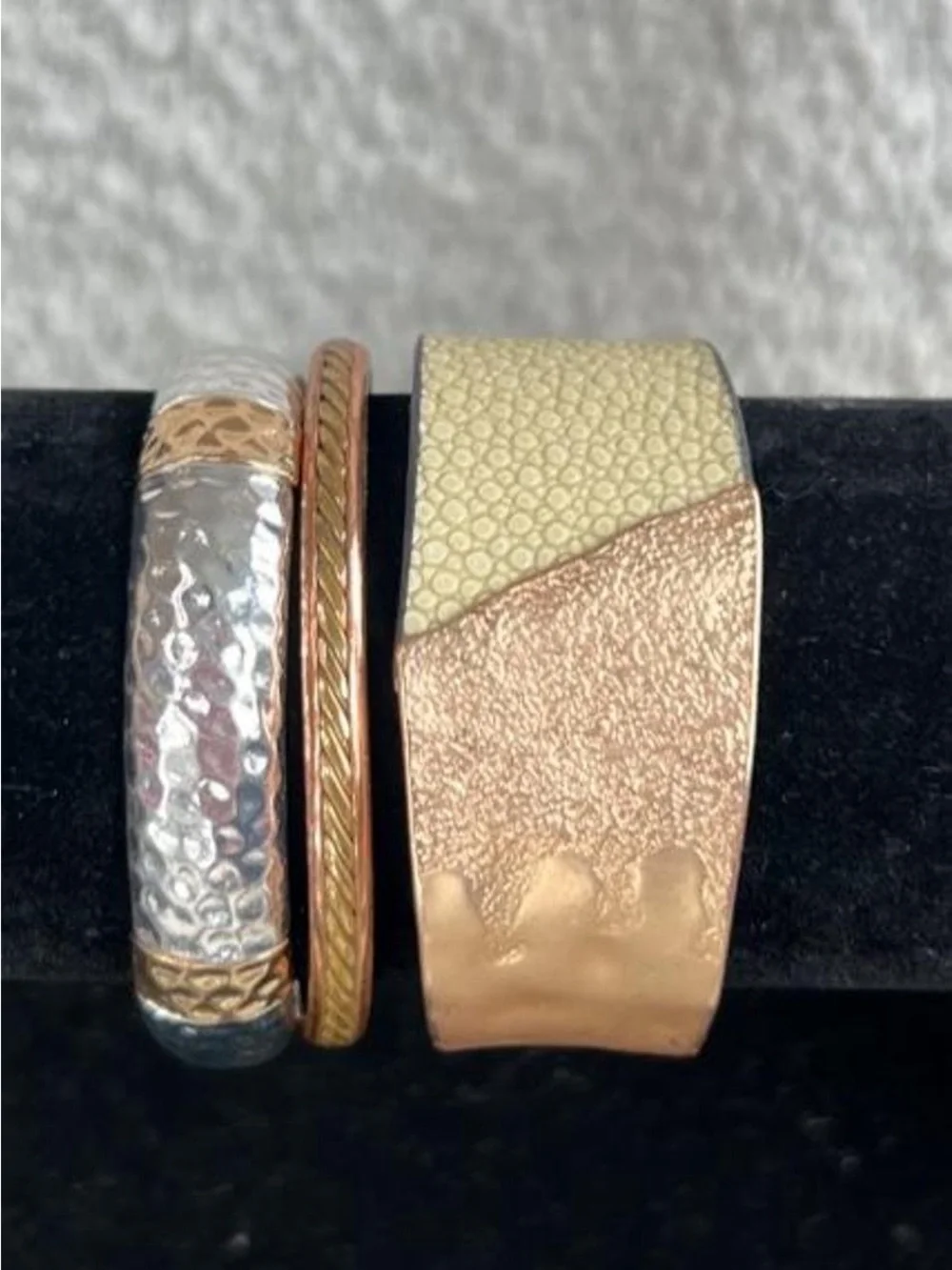 Mixed metal bangle bracelet stack